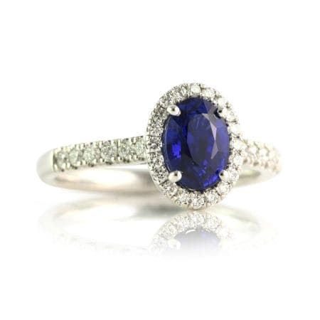 Royal Blue Sapphire Diamond Halo Ring