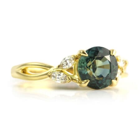 Teal Green Sapphire Diamond Ring