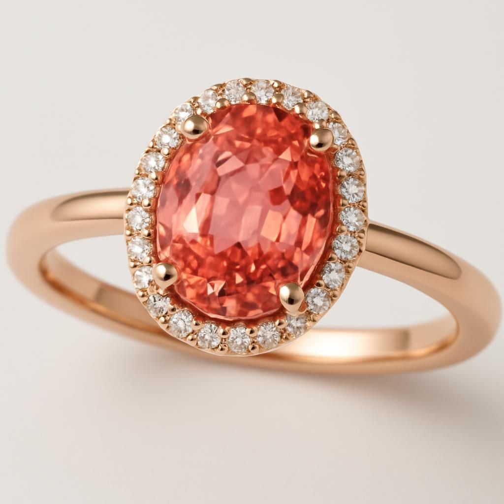 Padparadscha Oval Halo Ring — 1.95ct (18k Rose Gold)